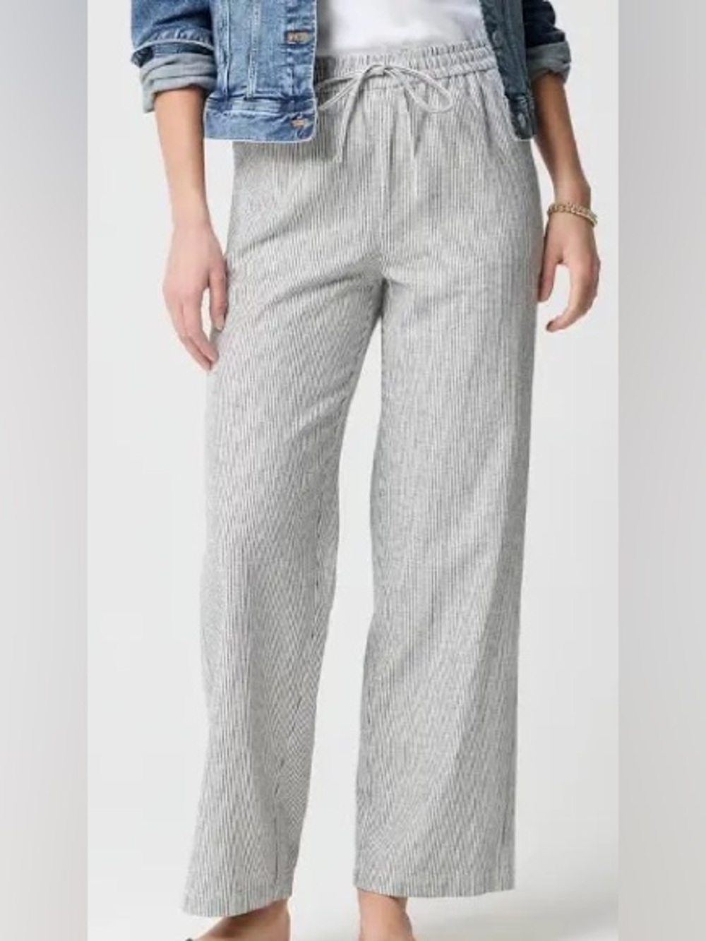 J Crew Wide-Leg High Rise Linen Pants in  Navy Blue Stripes size 14